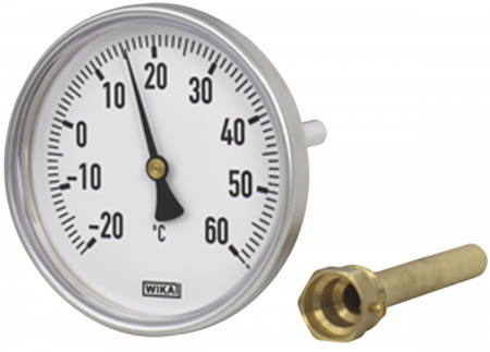 Термометр А5002, диапазон -30...+ 50°C, ф100мм, шток 100мм, (3900355/36523031),  с латунной гильзой до 6Атм,  G1/2